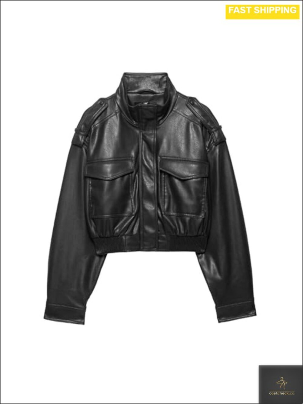 Cropped Faux Leather Jacket Vintage Stand Collar Zip Up Motorcycle Bomber Coat